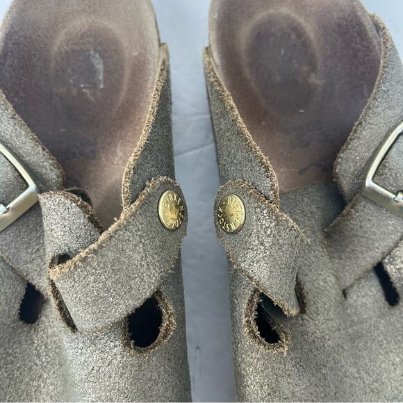 Birkenstock Washed Metallic Suede Boston Clogs with Gold Buckle - Picture 8 of 9